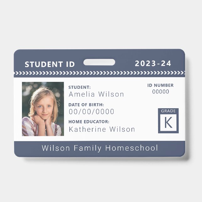 Crachá de ID de Estudante Homeschool Navy Chevron (Frente)