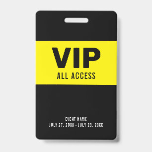 Crachá de ID de Evento Black Yellow VIP All Access