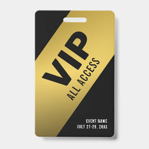 Crachá de ID de Evento de Acesso Total VIP Dourado