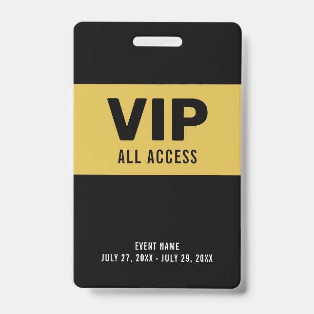 Crachá de ID de Evento de Acesso Total VIP Gold (Frente)