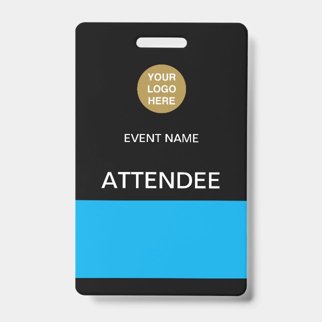 Crachá de ID de Evento para Participante Preto Azu (Frente)
