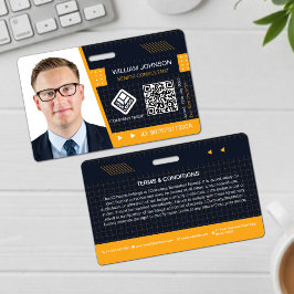 Crachá de ID de foto de código QR amarelo | Funcio