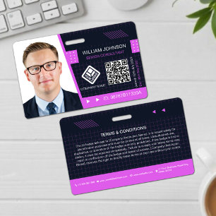Crachá de ID de foto de código QR roxo Funcionár