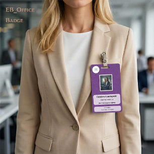 Crachá de ID de Foto de Couro Roxo Real Personaliz