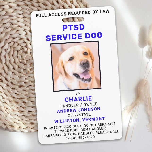 CRACHÁ de ID de Foto do Cão de Serviço PTSD (Criador carregado)