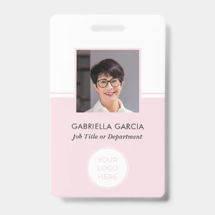 Crachá de ID de Foto do Código QR da Empresa Rosa