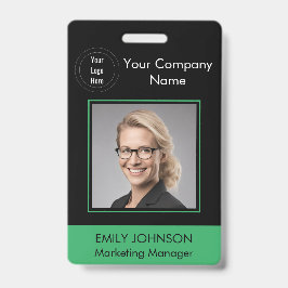 Crachá de ID de Foto do Funcionário | Preto e Verd