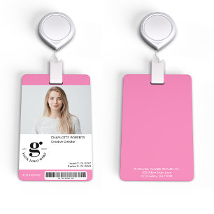 Crachá de ID de foto do Funcionarios rosa com códi