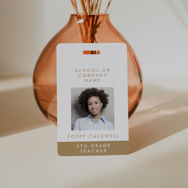Crachá de ID de Foto Dourado Chic para Pequenas Em (Criador carregado)