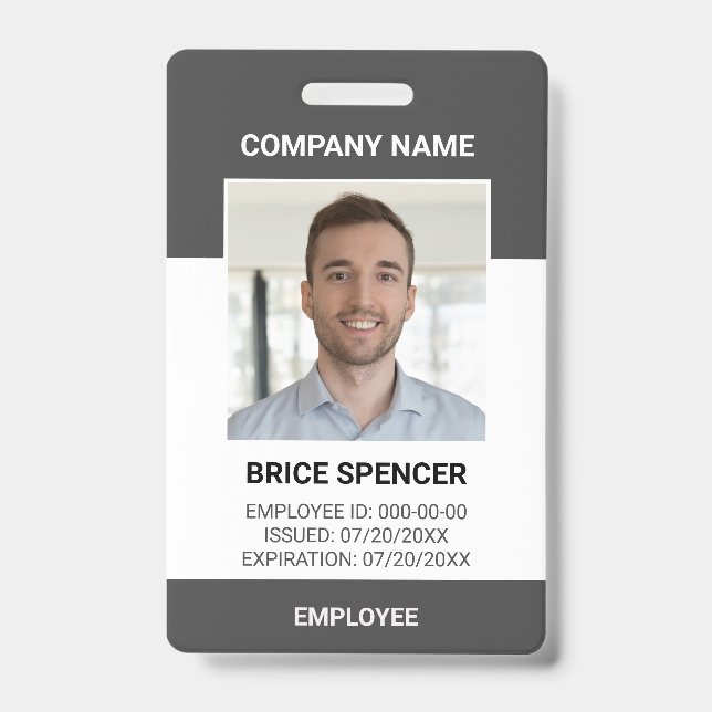 Crachá de ID de Foto Moderno de Funcionário Simple (Frente)