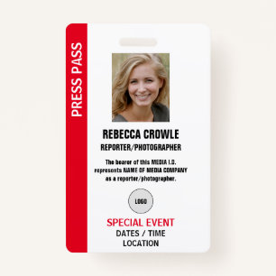 CRACHÁ DE ID DE Foto PASS PRESS