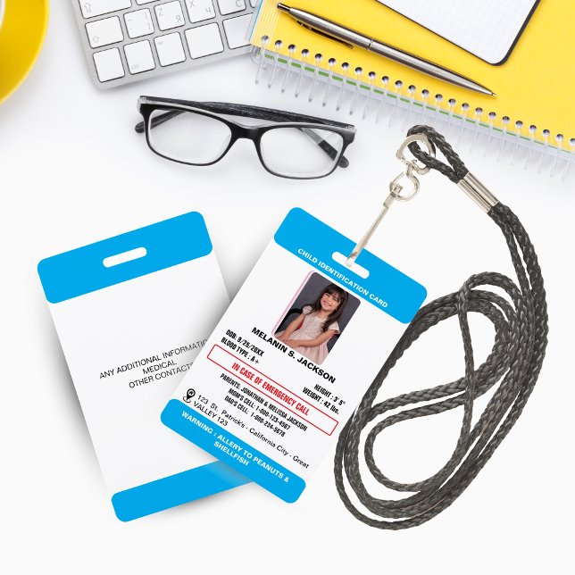 Crachá de ID de Foto Personalizado para Crianças c (Custom Photo ID Badge for Kids with Emergency Contact and Medical Alerts!)