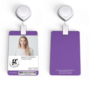 Crachá de ID de Foto Roxo com Código de Barras