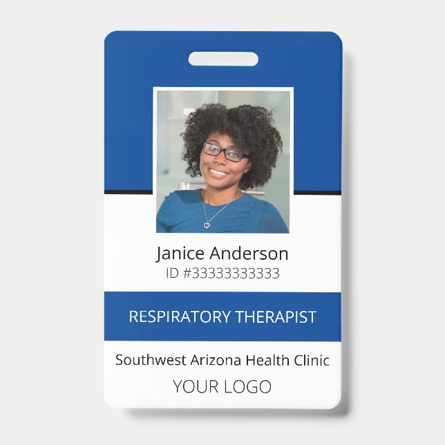 Crachá de ID de Funcionário Azul de Foto Profissio (Frente)