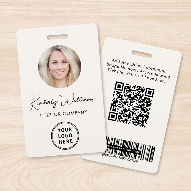 Crachá de ID de Funcionário com Código de Barras Q (Logo QR Bar Codes Employee Photo ID Badge)