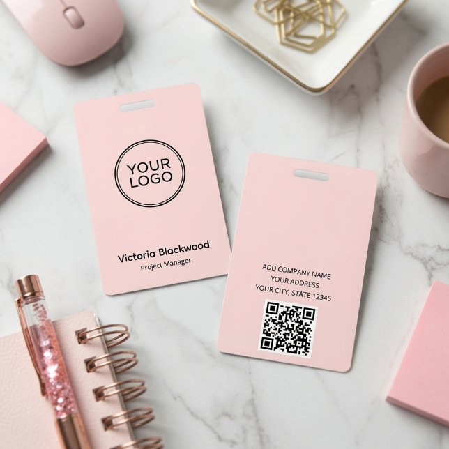 Crachá de ID de Funcionário com Código QR e Logoti (Criador carregado)