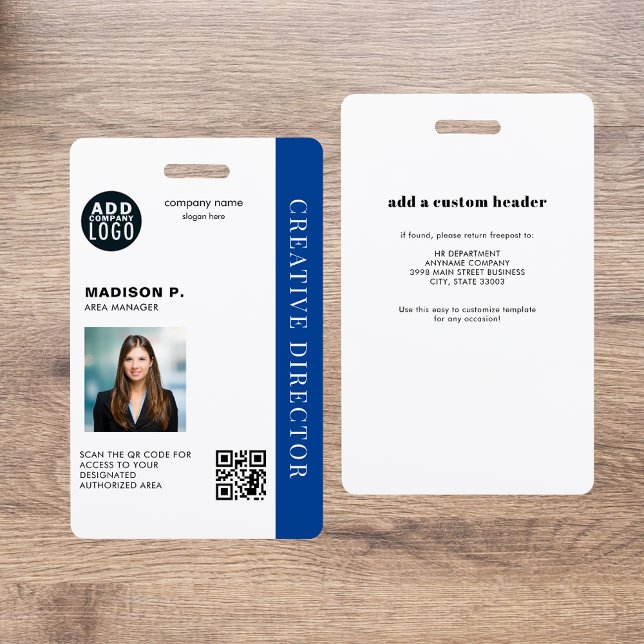 Crachá de ID de Funcionário com Código QR Personal (Company Custom QR Code Photo Employee ID Badge)