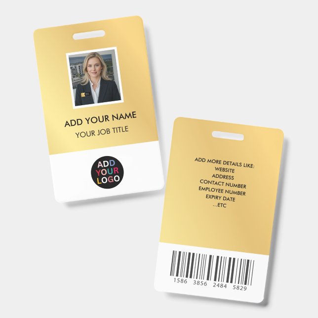 Crachá de ID de Funcionário com Foto Personalizada (Frente e verso)