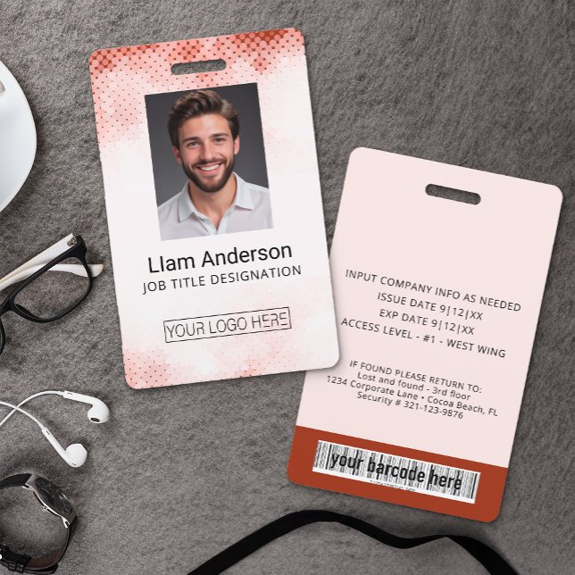 Crachá de ID de Funcionário com Gradiente de Coral (Custom Employee Photo Badge)