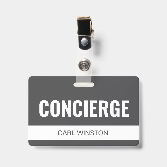 Crachá de ID de Funcionário Concierge de Hotel Per (Frente com clip)