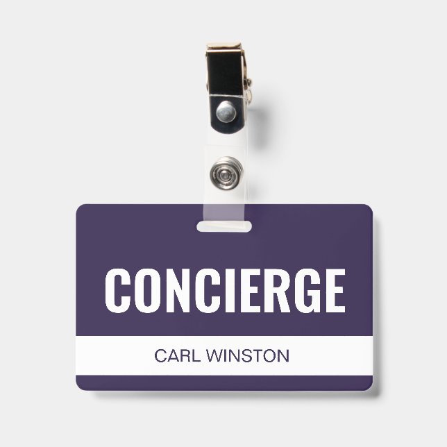 Crachá de ID de Funcionário Concierge de Hotel Vio (Frente com clip)
