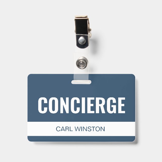 Crachá de ID de Funcionário de Concierge de Hotel  (Frente com clip)