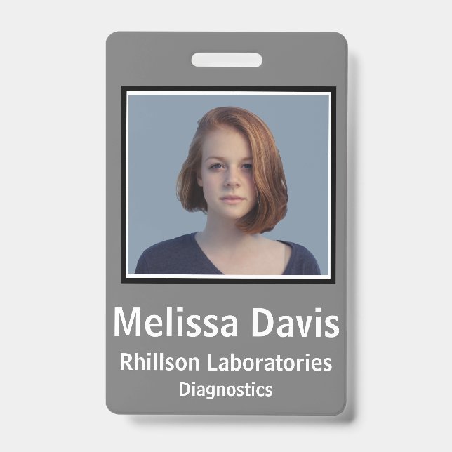 Crachá de ID de Funcionário Design Vertical Cinza  (Frente)