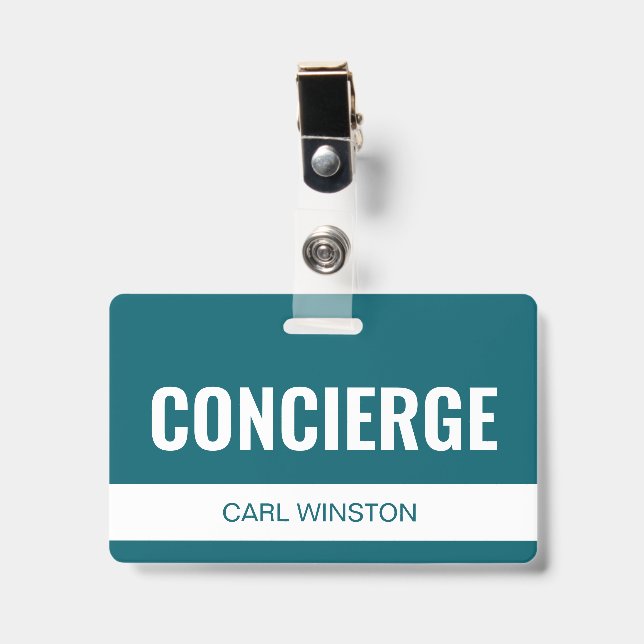 Crachá de ID de Funcionário do Concierge do Hotel  (Frente com clip)