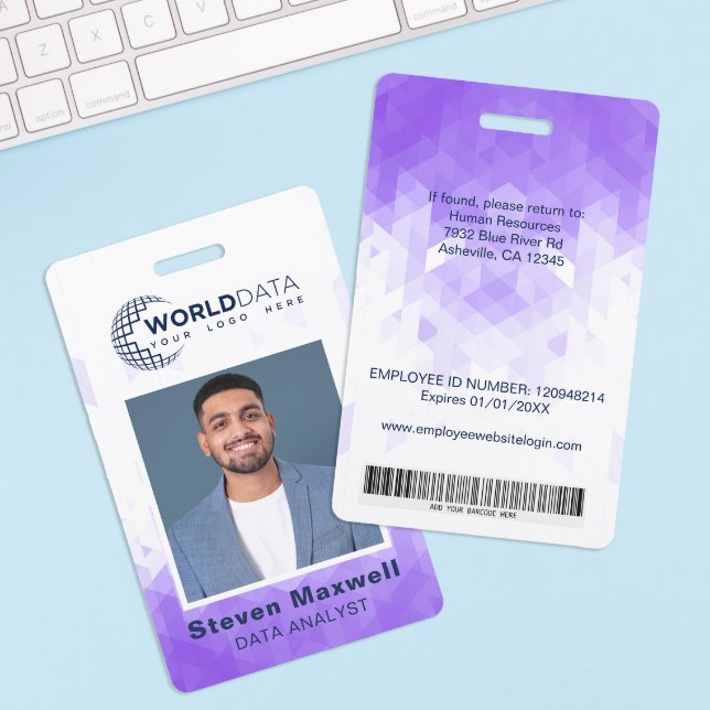 Crachá de ID de Funcionário Geométrico Roxo (Criador carregado)