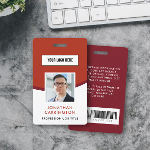 Crachá de ID de Funcionário Vermelho com Logotipo