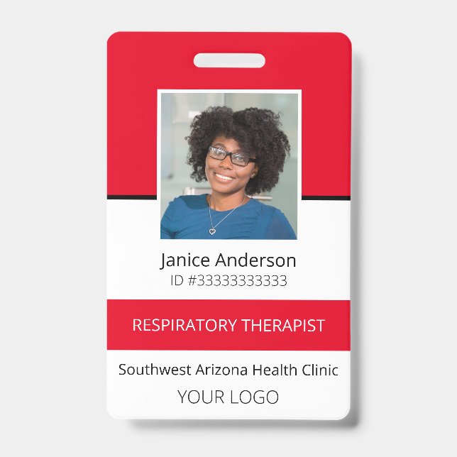 Crachá de ID de Funcionário Vermelho de Foto Profi (Frente)