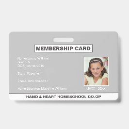 Crachá de ID de Membro CO-OP da escola doméstica