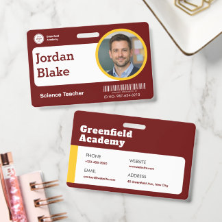 Crachá de ID de Professor Personalizado com Logoti