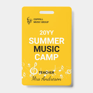 Crachá de ID de Professora do Camp de Música de Ve