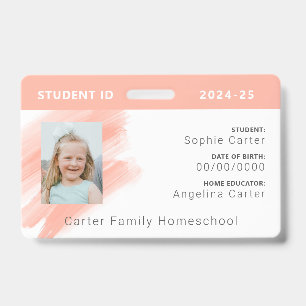 Crachá de ID do Estudante da Peach Watercolor
