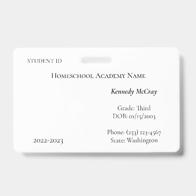 Crachá de ID do Estudante de Escolas Domésticas (Frente)