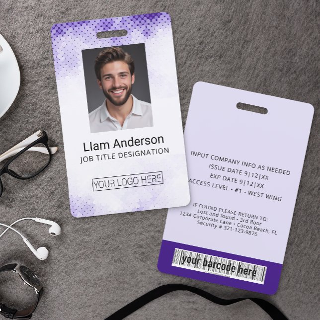 Crachá de ID do Funcionário com Gradiente Roxo Ver (Custom Employee Photo Badge)