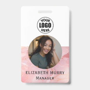 Crachá de ID do Funcionário Mínimo da Rosa claro