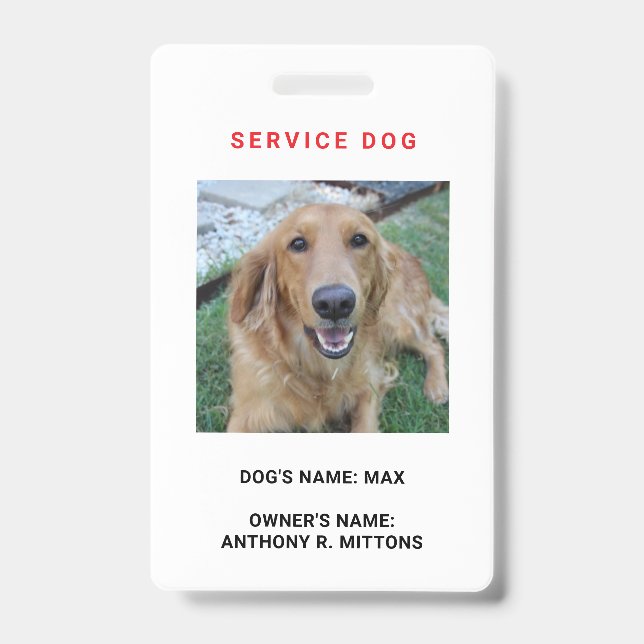 Crachá de ID do Service Dog (Frente)
