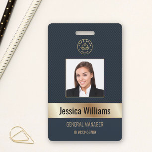 Crachá de ID Dourado e Azul Personalizado para Fun