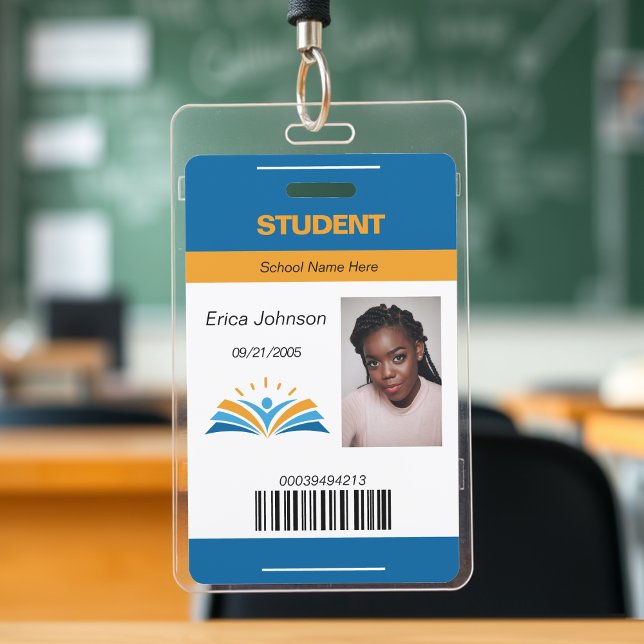 Crachá de ID estudantil da escola faculdade univer (Blue & Orange School College University Student ID Badge
)
