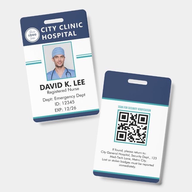 Crachá de ID Médico Personalizado | Enfermeira Reg (Frente e verso)