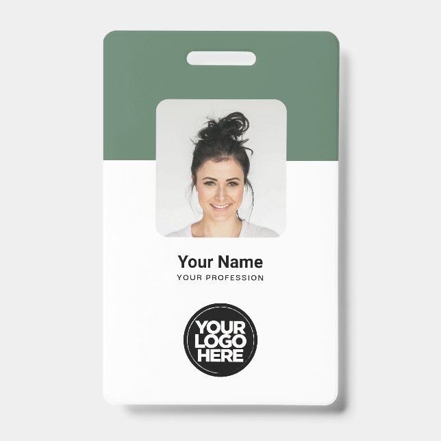 Crachá de ID Moderno Personalizado Verde Sage para (Frente)