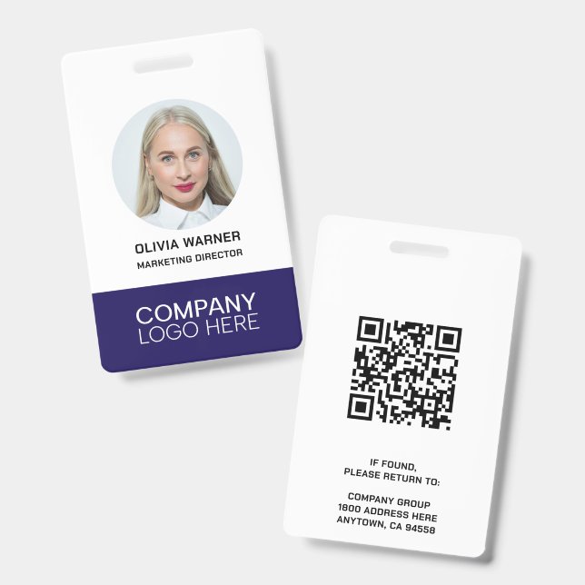 Crachá de ID personalizado com foto de funcionário (Frente e verso)
