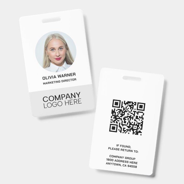 Crachá de ID personalizado com foto de funcionário (Frente e verso)