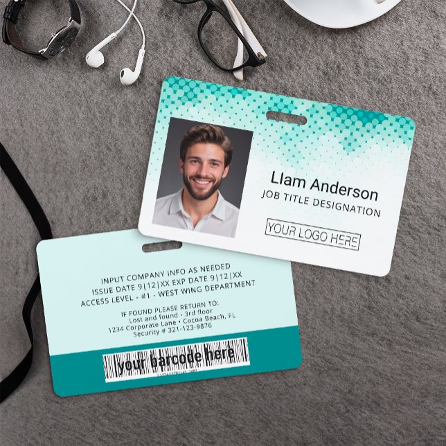 Crachá de ID Personalizado com Gradiente Verde Azu (Custom Employee Photo Badge)
