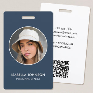 Crachá de ID Personalizado Moderno Redondo Azul-ar