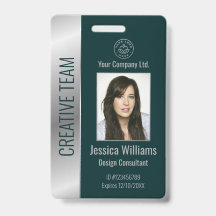 Crachá de ID Prata Verde Personalizado para Funcio