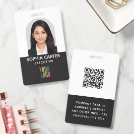 Crachá de ID Preto com Código QR de Logo de Foto P