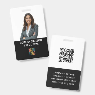 Crachá de ID Preto de Funcionário com Código QR de
